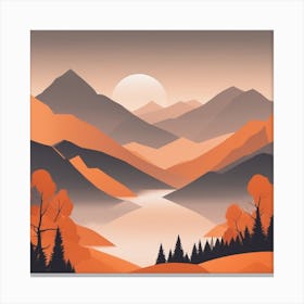 Misty mountains background in orange tone 93 Canvas Print