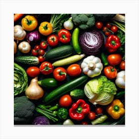 Fresh Vegetables On A Black Background Canvas Print