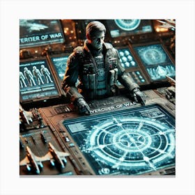 A Close Up Detailed Futuristic Scene Showing The Overseer Of War Canvas Print