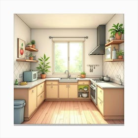 Beautiful Kitchen Background, Watercolor, Warm Ambience 1 Canvas Print