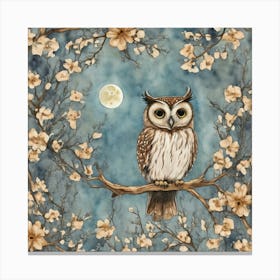 Owl In Blossom Canvas Print