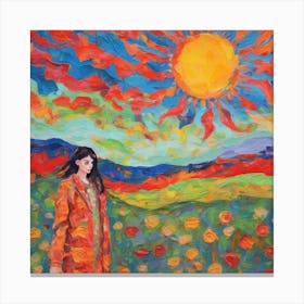 Girl In A Field Canvas Print