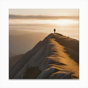 Person Standing On Top Of Mountain Canvas Print