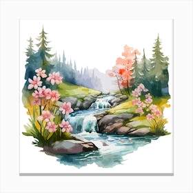 Watercolor Landscape With Flowers Canvas Print