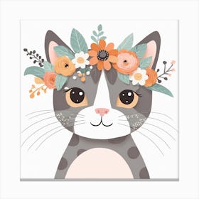 Floral Baby Cat Nursery Illustration (9) Canvas Print