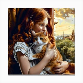 Purrfect Companions - A Girl And Her Cat Canvas Print