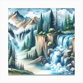 Pine Tree Valley Waterfall (Mystic Surrealism) Style C Canvas Print