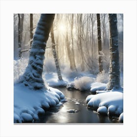 Winter Woodland Stream in Diffused Sunlight 3 Canvas Print