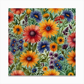 Watercolor Flowers Seamless Pattern 1 Canvas Print