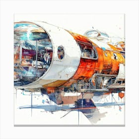 Spaceship Watercolor Canvas Print