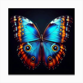 A Stunning Close-Up of a Vibrant Blue and Orange Butterfly with Intricate Wing Patterns, Capturing the Delicate Beauty and Symmetry of Nature's Winged Wonders Canvas Print