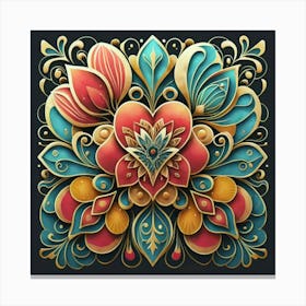 Abstract art of exotic flowers with vibrant abstract hearts in their designs, hearts, 9 Canvas Print