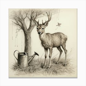 Deer And Watering Can Canvas Print