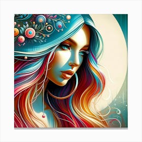 Colorful Girl With Colorful Hair 2 Canvas Print