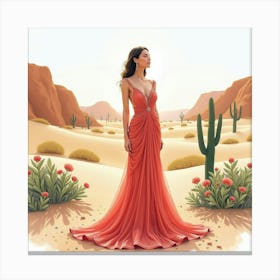 Beautiful Dress Watercolor, In A Stunning Desert Oasis 1 Canvas Print