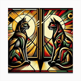Two Cats In Stained Glass Canvas Print