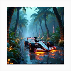 Formula Car Racing Through A High Tech Alien Jungle With Glowing Plants And Trees 1 Canvas Print