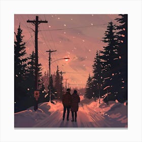 Couple Walking In The Snow Canvas Print