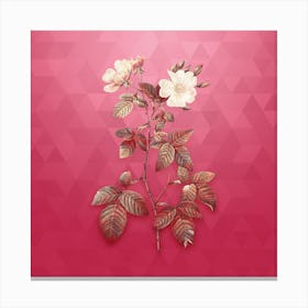 Vintage Red Bramble Leaf Rose Botanical in Gold on Viva Magenta Canvas Print