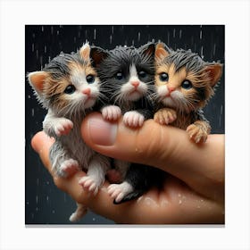 Three Kittens In The Rain Canvas Print