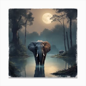 Elephants In The Water Canvas Print