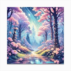 A Fantasy Forest With Twinkling Stars In Pastel Tone Square Composition 361 Canvas Print