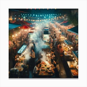 Street Food Night Market Wall Print Art A Lively Depiction Of A Night Market, Perfect For Bringing The Excitement And Diversity Of Street Food Into Any Restaurant Space Toile