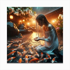 Koi Fish In The Rain Canvas Print