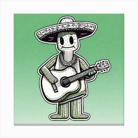 Cactus Wearing Mexican Sombrero And Poncho And Guitar Sticker 2d Cute Fantasy Dreamy Vector Ill (59) Canvas Print