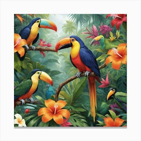 Toucans In The Jungle paintings art print Canvas Print