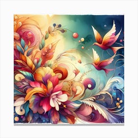 Colorful Flowers And Birds 3 Canvas Print