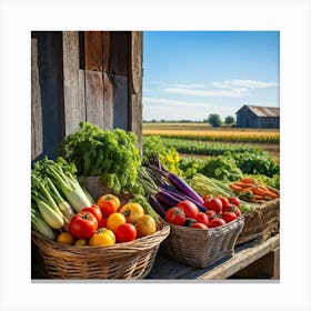 Assorted Vegetables In Peak Season Diverse Lush Greens Ripe Red Tomatoes Plump Purple Eggplants (5) Canvas Print