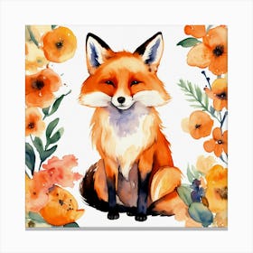 Orange Cute Watercolor Fox (1) Canvas Print