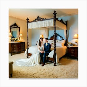 Bride And Groom Posing In Their Bedroom Canvas Print