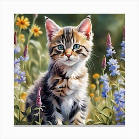 Tabby Kitten Digital Watercolor Portrait Canvas Print