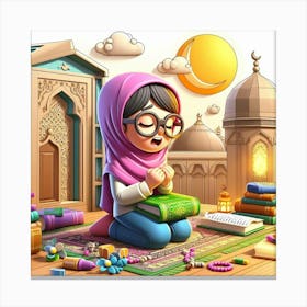 Muslim Girl Reading A Book Canvas Print