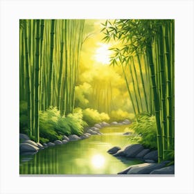 A Stream In A Bamboo Forest At Sun Rise Square Composition 144 Canvas Print