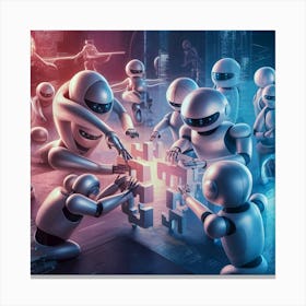 Teaming Up A Robot Puzzle Party Canvas Print