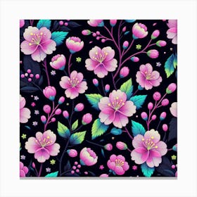 Pink Flowers On Black Background Canvas Print