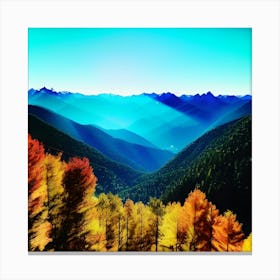 Fall trees in the lit mountains  Canvas Print