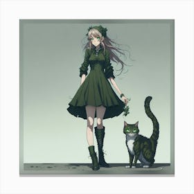 Anime Girl And Cat Canvas Print