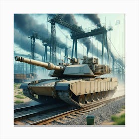 Tank On A Train Track Canvas Print