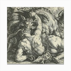 The Dragon Devouring the Companions of Cadmus - Engraving by Hendrick Goltzius in 1588 | Dark Gothic Mythological Canvas Print