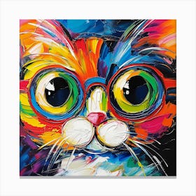 Colorful Cat With Glasses Canvas Print