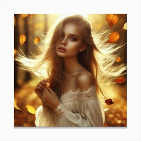 Beautiful Woman In Autumn Forest Canvas Print