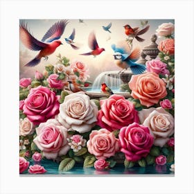 Roses And Birds Canvas Print