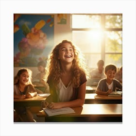 A Student Radiating Happiness While Engaging Actively In A Lesson Within The Vibrant Ambiance Of A C Canvas Print