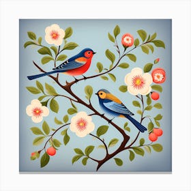 Scandinavian Rosemaling, Bird On a Branch, folk art, 113 Canvas Print