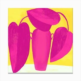 Barbie Pink Magenta Abstract Plant On Yellow Square Canvas Print
