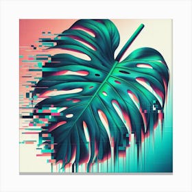 Glitch Large Monstera leaf, Glitch art Canvas Print